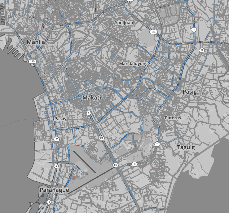 an animated map of traffic in Manila