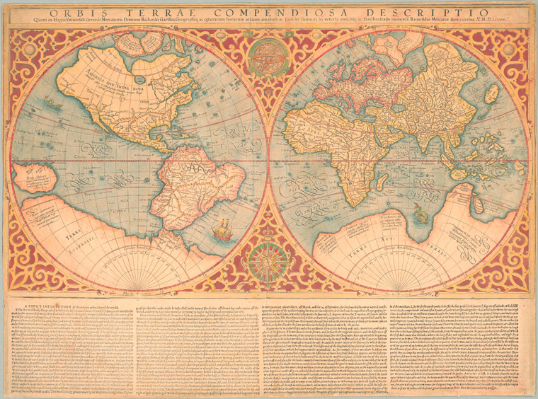 Image of Gerardus Mercator's 1569 world map, taken from the collections of The New York Public Library